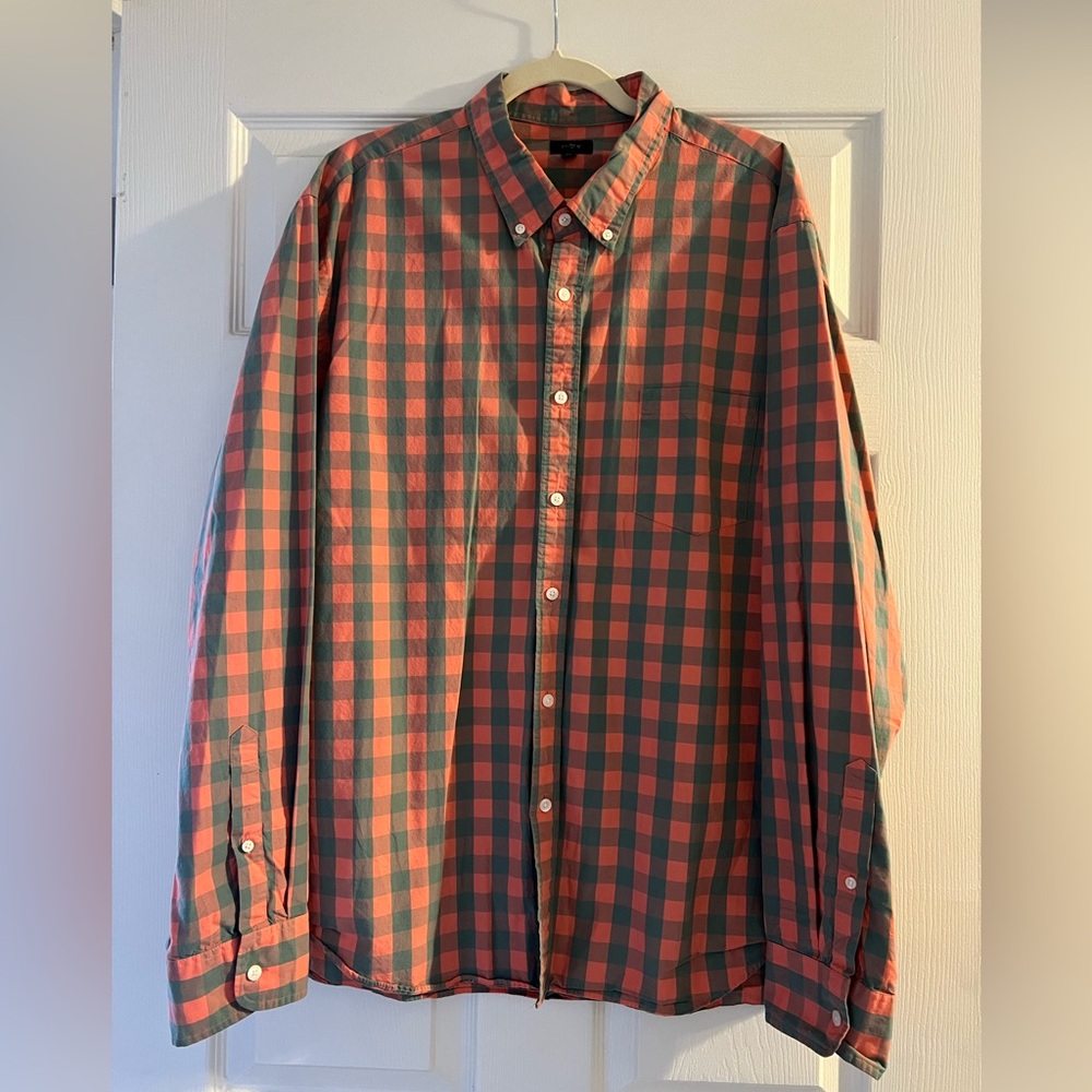 Men’s J. Crew Factory Green and Red Checkered Shirt XL